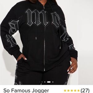 Fashion Nova Black Rhinestone Trim Zip Hoodie & Jogger Set